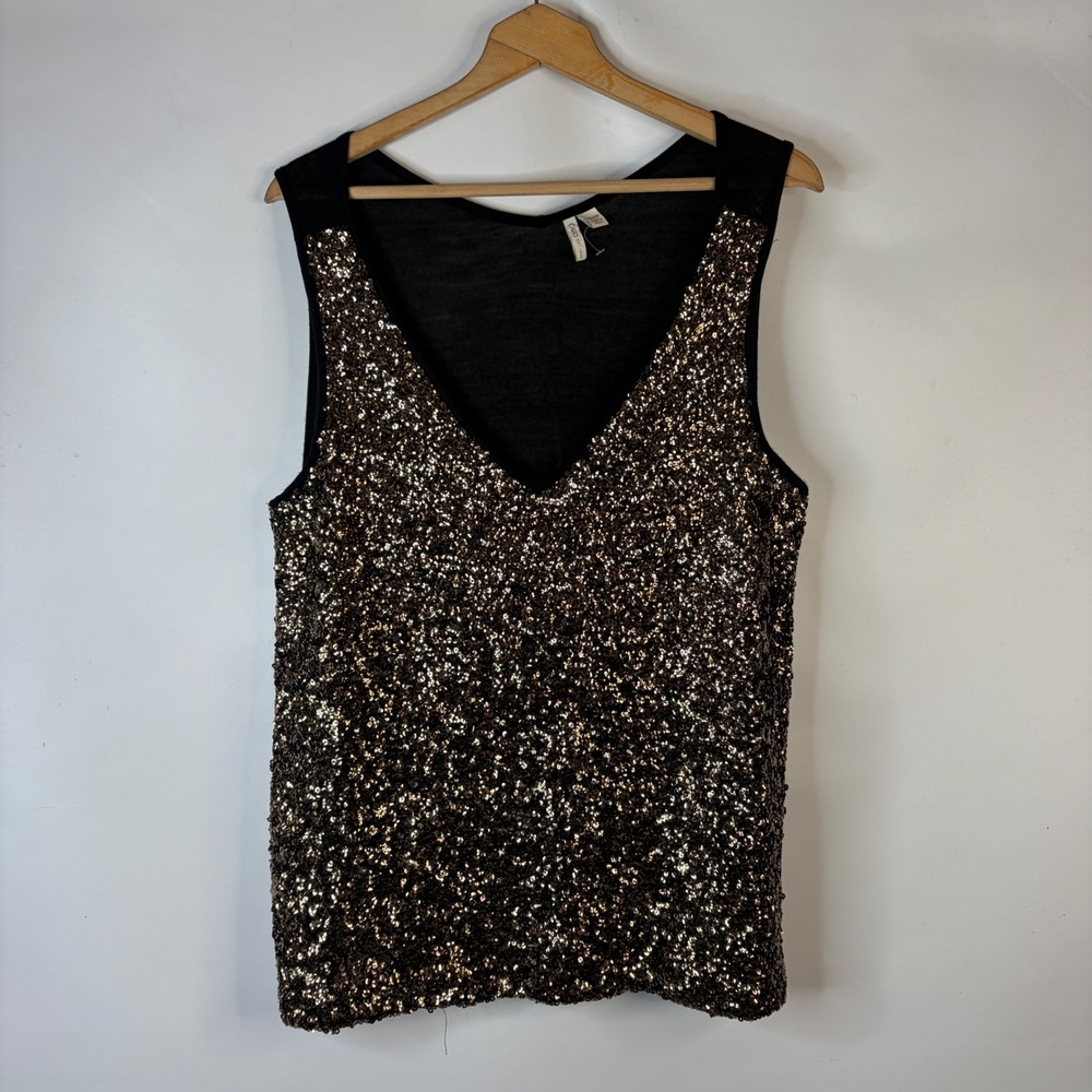 Cato Sequin Tank Top Women 18/20W Black Bronze V-Neck Sleeveless Party Glam